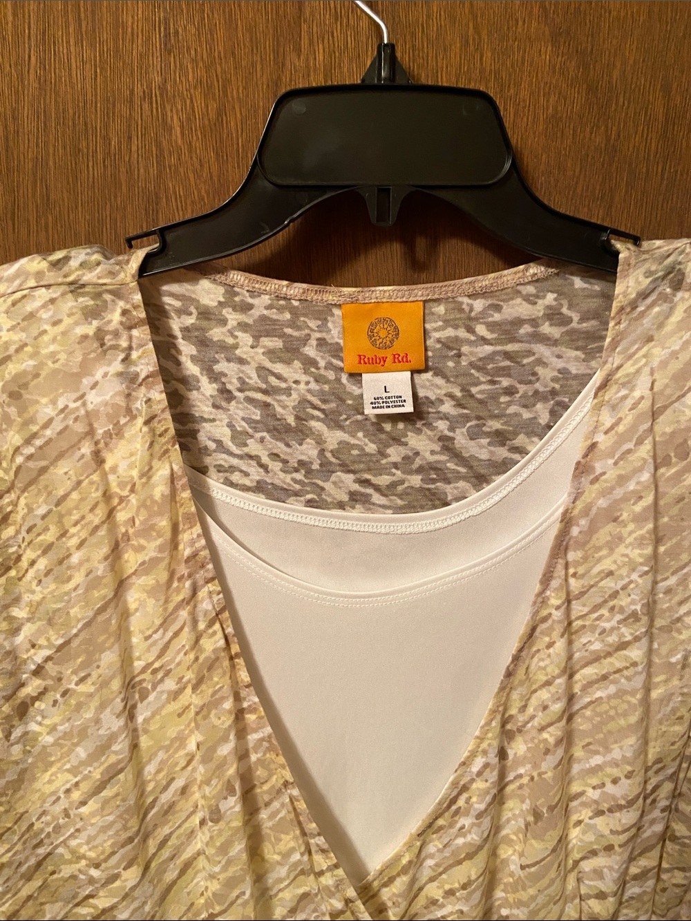 Ruby Rd. Cream & Tan Faux-Layer Surplice Tunic - Picture 2 of 3